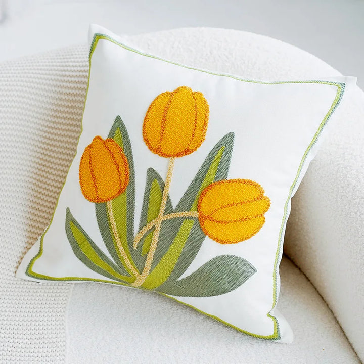 Grønn & Rosa Tulipan Brodert Putetrekk | Skanto