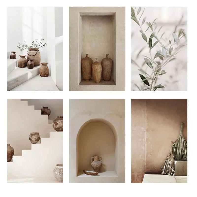 Nøytrale Farger Terracotta Stillebend Vase Veggkunst Finkunst Lerretstrykk Plakat Arkitektoniske Bilder For Moderne Stue Soverom Hjem Deko | Skanto