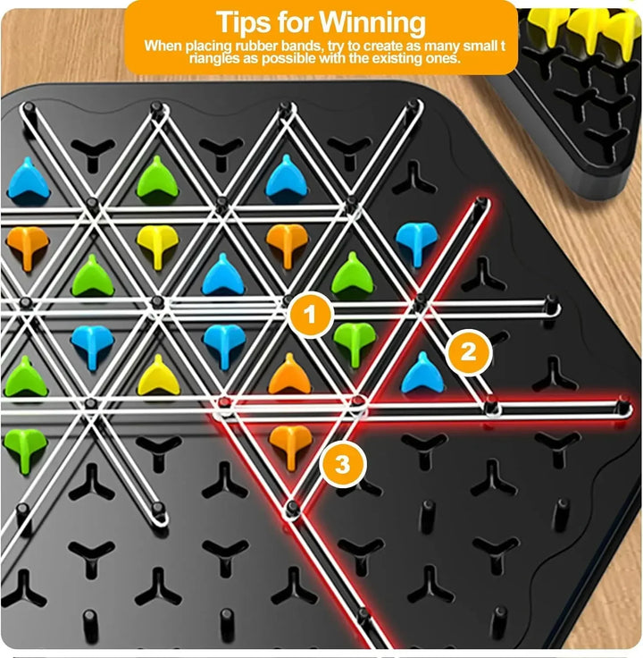 Triangle Strategy Sjakkspill Sett for 2-4 Spillere - Familie Moro Brettspill for Barn & Voksne med Gummistrikk Utfordring