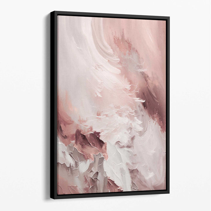 Abstrakt rosa og hvitt lerretsmaleri, penselstrøk nr. 1