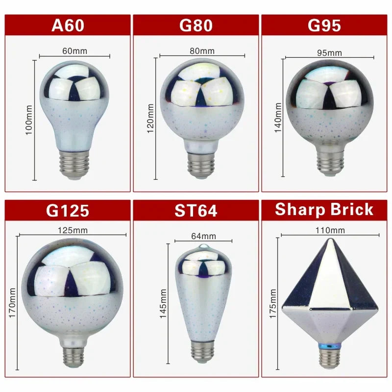 Skanto | 3D LED-pære | Vintage fyrverkeri effektlampe med E27 sokkel | 6W 85–265V | Dekor, fest- og julebelysning | Auravia