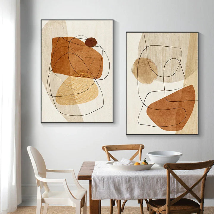 Skandinavisk Abstrakt Form Linje & Form Veggkunst Fine Art Lerretsutskrifter Nøytral Fargepalett Bilder For Moderne Stueinnredning | Skanto