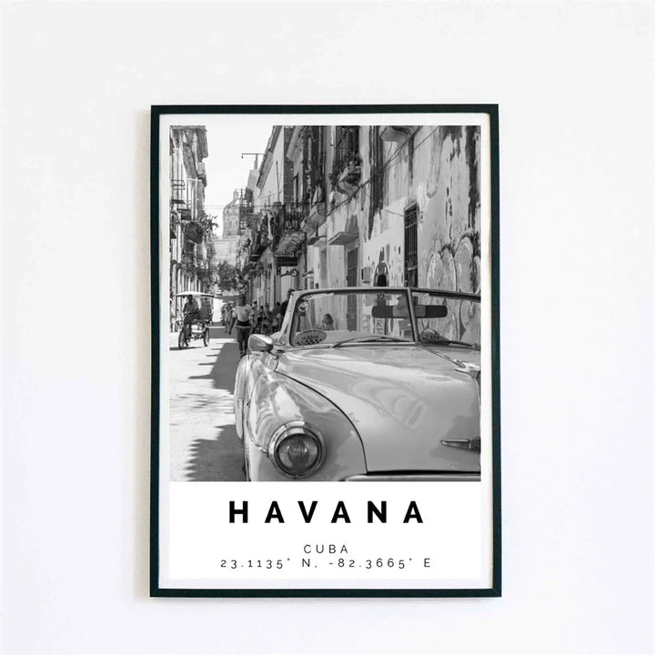 Cuba Havana Black & White Reiseplakat Veggkunst Fine Art Lærred Trykk Bilder For Stue Spisestue | Skanto