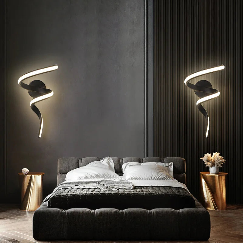 Skanto | LED Vegglampe NordLED Vegglys | Nordisk Spiral Design | Modern & Energisparende | For Soverom, Gang & Stue Spiral Lysestake for Trap Soverom Nattbord Studie Gang Bakgrunn Innendørs Dekor Veggbelysningsarmaturer