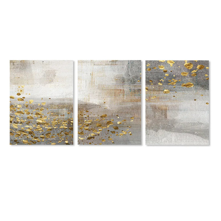 Beige Grå Gylden Prikkete Vintage Abstrakt Veggkunst Fine Art Lærredsutskrifter Samtidsbilder for Elegante Interiører | Skanto