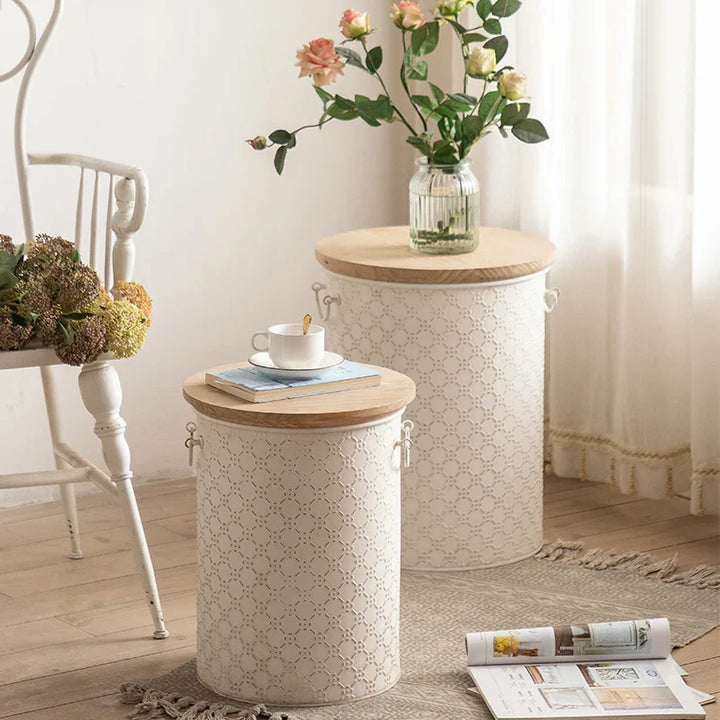 Skanto | Fransk Sidebord laget av Jern med Oppbevaringskurv Plassbesparende Design
