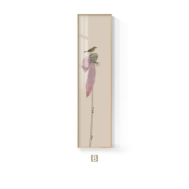 Minimalistiske Blomst Fugl & Sommerfugl Veggkunst Fine Art Lærredstrykk Høy Vertikal Format Bilder For Foyer Lobby Resepsjon Rom Kunst Dekor | Skanto