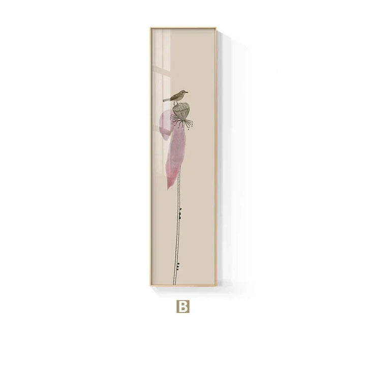 Minimalistiske Blomst Fugl & Sommerfugl Veggkunst Fine Art Lærredstrykk Høy Vertikal Format Bilder For Foyer Lobby Resepsjon Rom Kunst Dekor | Skanto