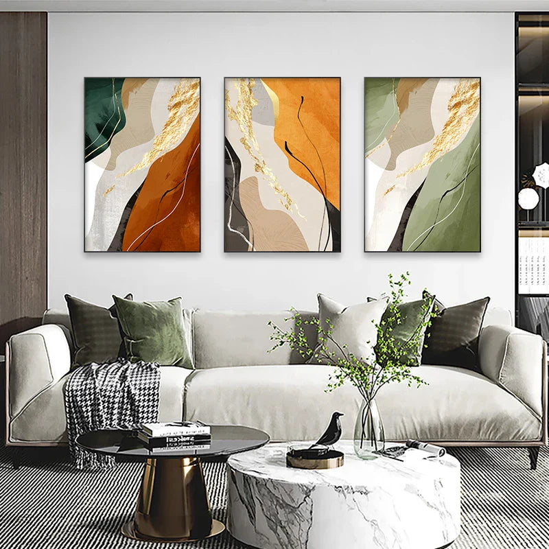 Jordfarger Nordisk Abstrakt Geomorfisk Veggkunst Fine Art Lerretstrykk Grønn Brun Beige Orange Bilder For Stue Spisestue Dekor | Skanto