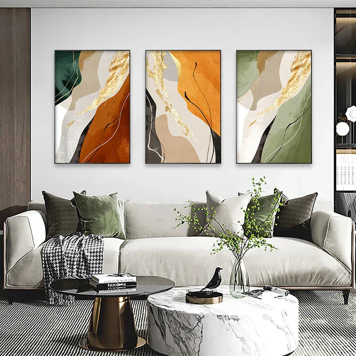 Jordfarger Nordisk Abstrakt Geomorfisk Veggkunst Fine Art Lerretstrykk Grønn Brun Beige Orange Bilder For Stue Spisestue Dekor | Skanto
