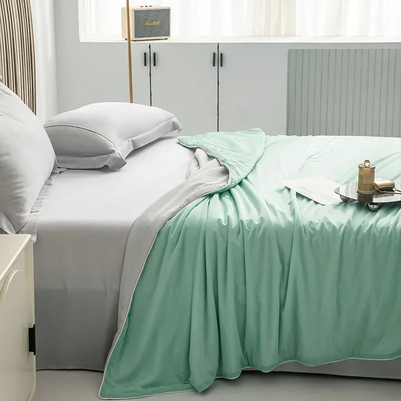 Air Condition Sommer Komforter — Ren Farge Is Silke Kjøleteppe, Lett & Glatt Twin/King Størrelse Quilt | Skanto