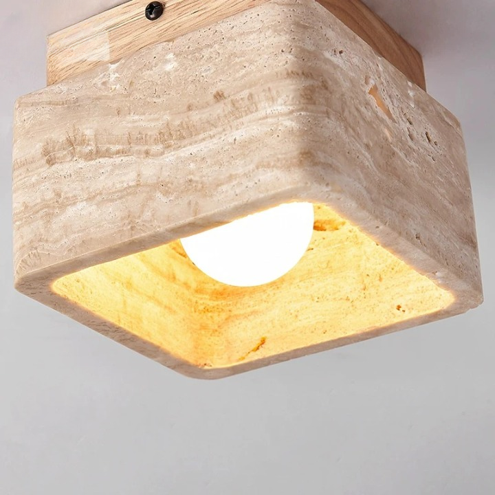 Skanto | Firkantet Travertin & Tre LED Taklampe