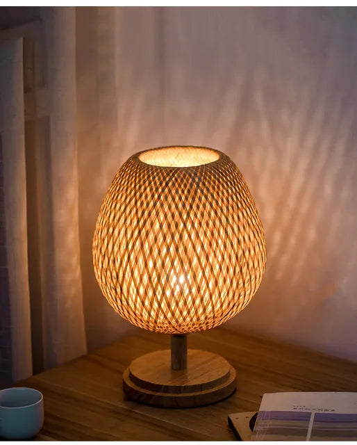 Skanto | Rattan lampe - Trinnløs dimbar kurvlampe for soveroms- og stuedekorasjon