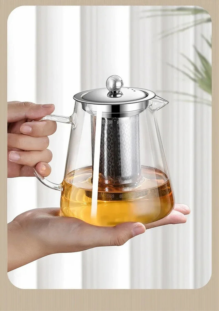 Skanto | 450ml-950ml Varmeresistent Glass Teapot – Rustfritt Stål Tefilter, Blomsterkjele for Kung Fu Te, Puer og Oolong Te