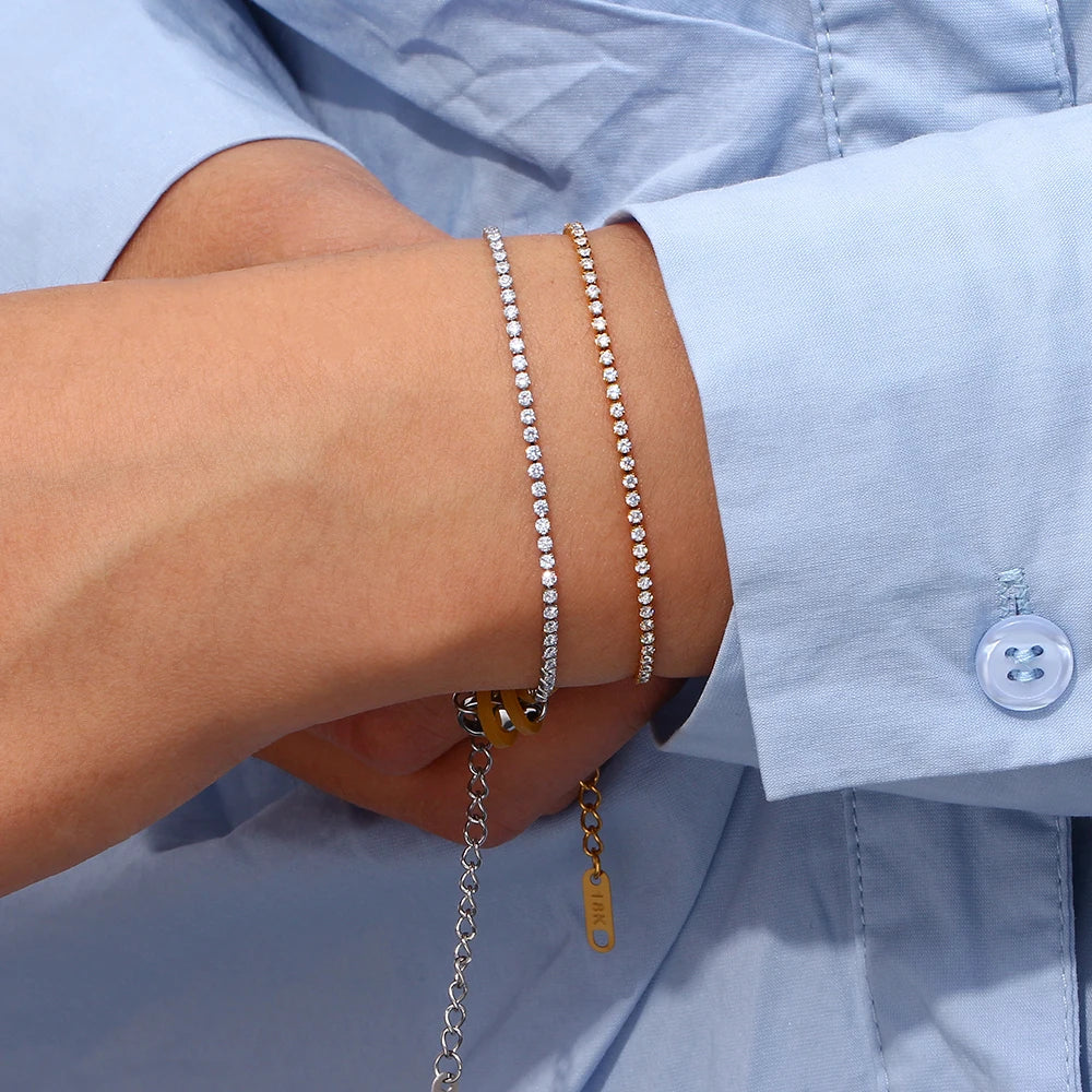 Skanto | 2mm Delikat Tenniskjede Armbånd og Halskjede