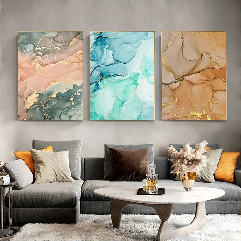 Fargerike nyanser av rosa blå jade væskemarmortrykk veggkunst fine art lerretsutskrifter bilder for stue soverom hotell salong kunstdekor | Skanto