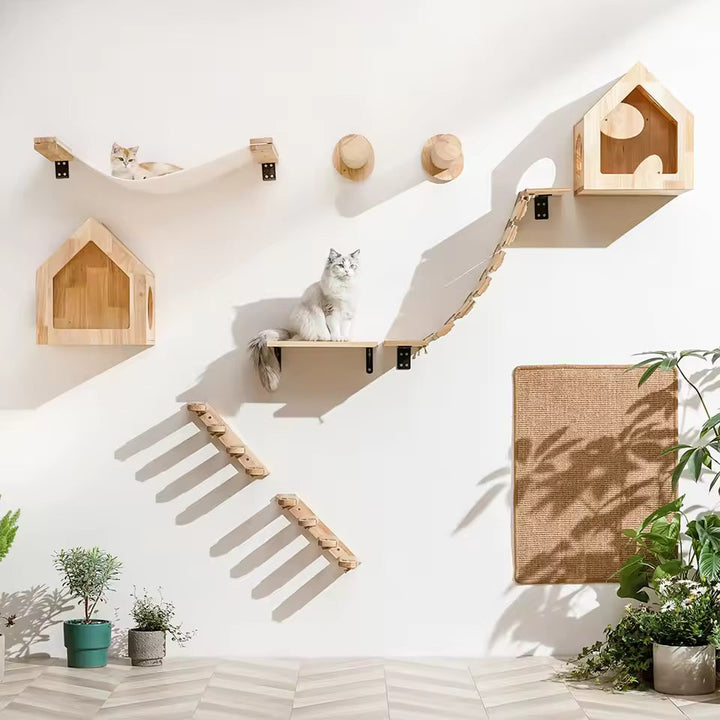Kattestige for veggmontering laget av tre med sisal Skanto