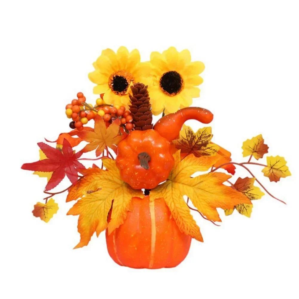Skanto | Høstmagi | Dekorativ gresskar med kunstige blomster | 25–30 cm | Høst- og Halloween-dekor