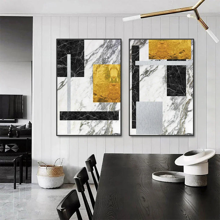 Svart Gylden Blokk Marmor Abstrakt Veggkunst Fin Kunst Lerretsutskrifter Moderne Geometriske Bilder For Stue Kontor Kunst Dekor | Skanto