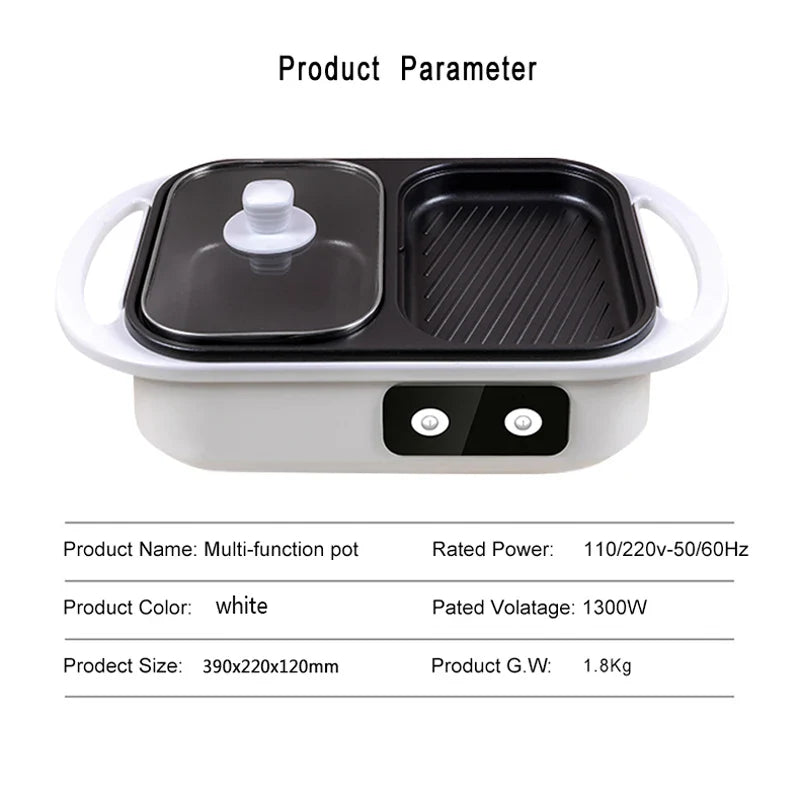 Skanto | 2 i 1 Non-stick Shabu Gryte og Grill - Multikoker for BBQ, Shabu Shabu, Biff, Ramen og Nudler, Elektrisk Kjele