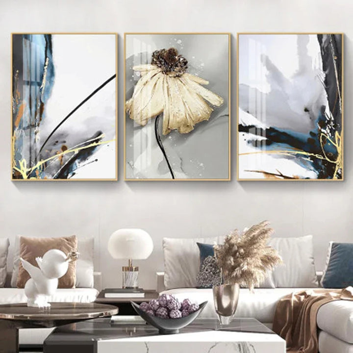 Moderne abstrakte florale veggkunst Fine Art lerrettrykk blå grå botaniske bilder for stue soverom veggkunst dekor | Skanto