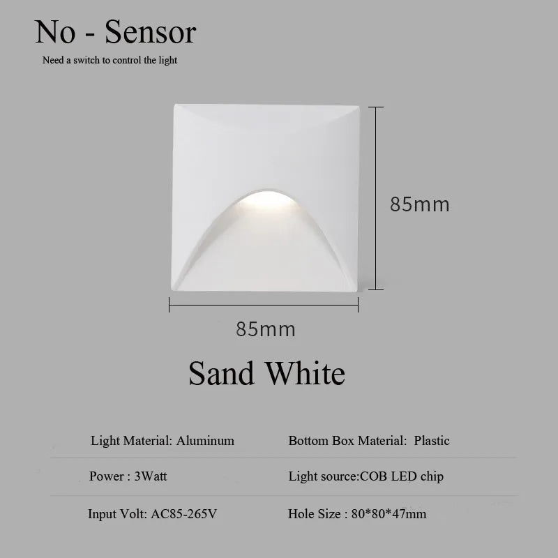 Skanto | Moderne vanntett IP65 LED innfelt vegglampe for utendørs belysning - 3W innebygd trinn- og trapp-balkongportal lys