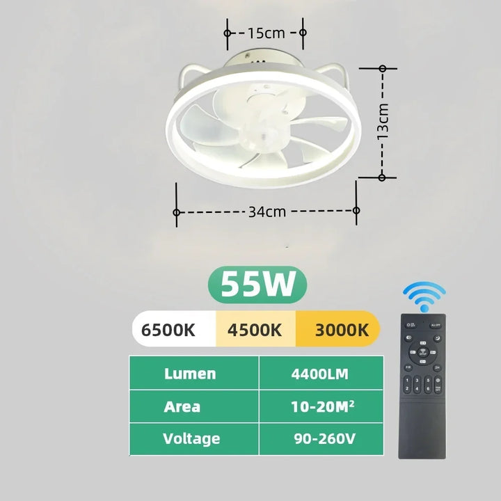 Moderne LED Taklampe Vifte med DC-motor - 6 Hastigheter, Timer, Lav Etasje Loftsvifte, Fjernkontroll Dekorativ Lys | Skanto
