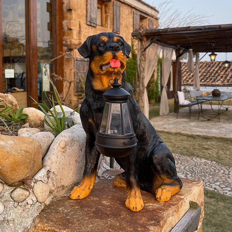 Solenergidrevet utendørs harpiks hundestatue lampe | Skanto