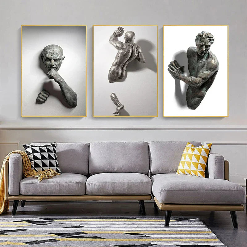 Moderne Urban Abstrakt Jern Statue Veggkunst Fine Art Lærredstrykk 3d Visualisering Figur Kunstbilder For Minimalistisk Leilighet Veggdekor | Skanto