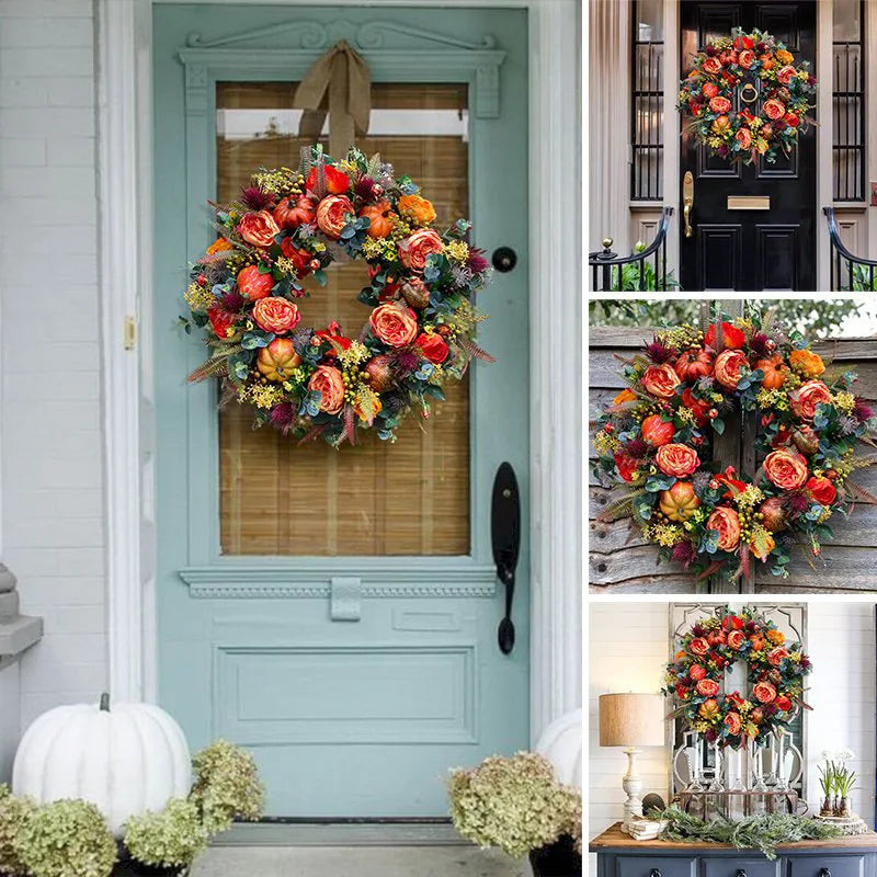 Skanto | Autumna Charm Høsthjerte | Grønn & Rattan | 40 cm | Håndlaget Dekorasjon for Høst & Thanksgiving
