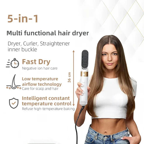 Skanto | 5-i-1 Hårstyler | Automatisk krølltang, hårføner & flatbørste for alle hårtyper hjemme