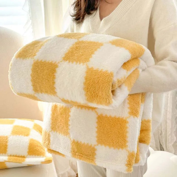 Skanto | Pandaluna Fleece Teppet med Rute Mønster | Myk & Pustende | For Sofa, Seng & Kontor | Maskinvaskbar | Rosa/Hvit