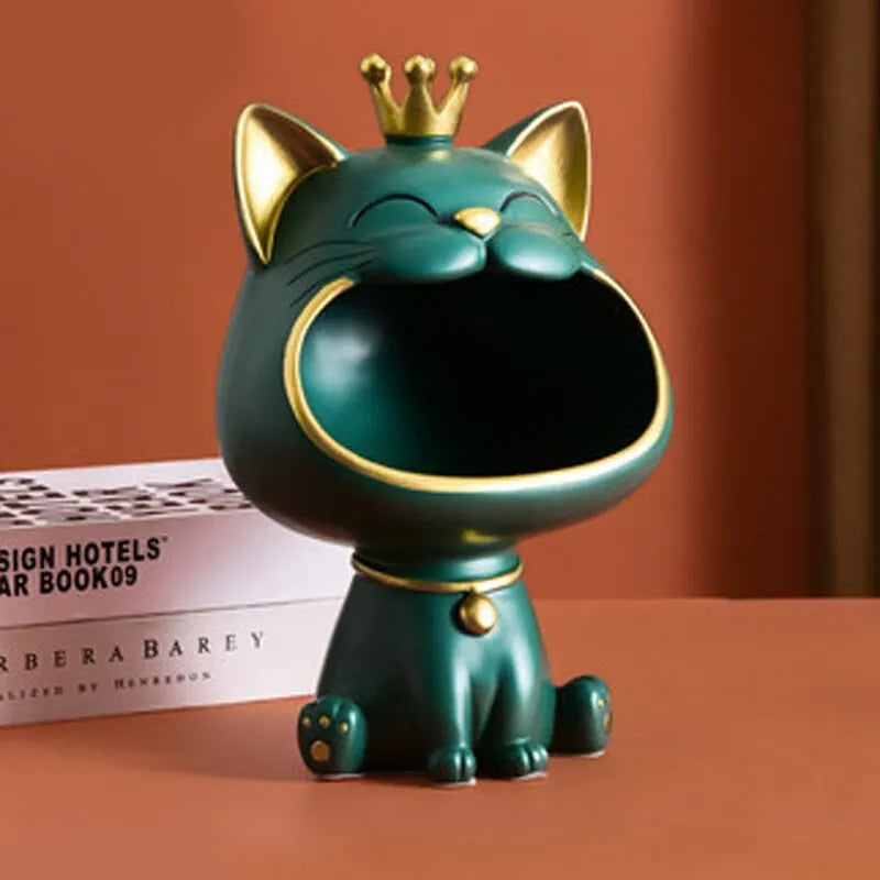 Skanto | Fortune Crown Big Mouth Cat Entrance Nøkkelholder Dekorativ Ornament, Lett Luksus Hjemmegave Skulptur