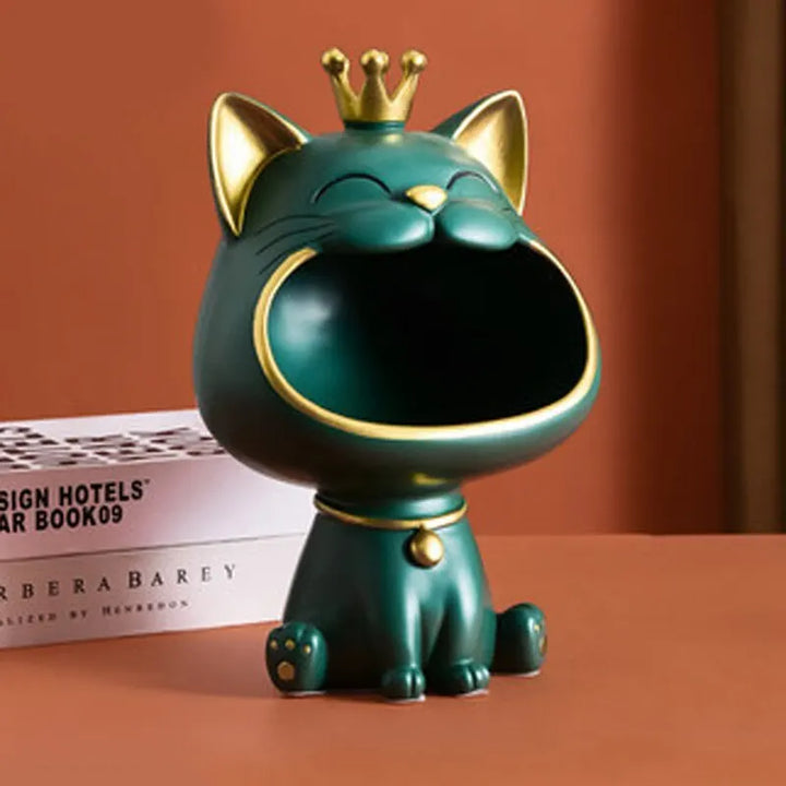 Skanto | Fortune Crown Big Mouth Cat Entrance Nøkkelholder Dekorativ Ornament, Lett Luksus Hjemmegave Skulptur