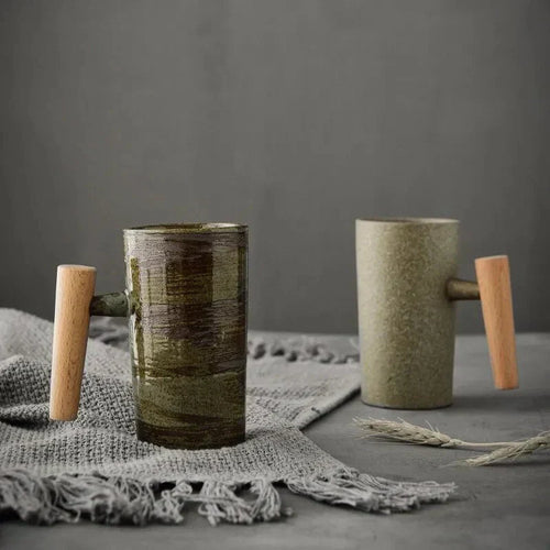 ScandiSip Keramisk Kopp – Minimalistisk Skandinavisk Design med Treskaft | Skanto