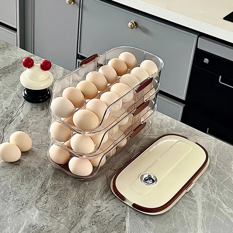 Skanto | Kjøleskapsorganisator Automatisk Rullende Transparent Egglagringsboks
