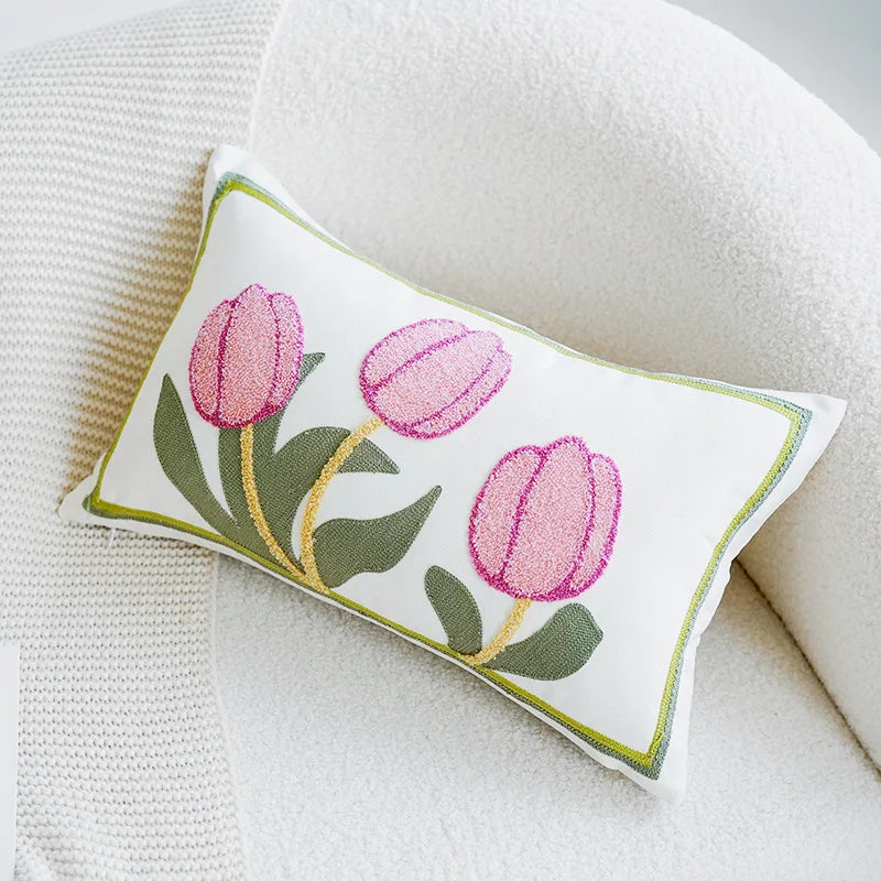 Grønn & Rosa Tulipan Broderi Putetrekk | Skanto