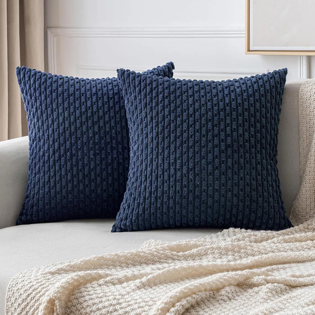 Skanto | Boho Ribbet Fløyelsputeomslag – Stilige Stripete Dekorative Putekasse for Sofa eller Seng