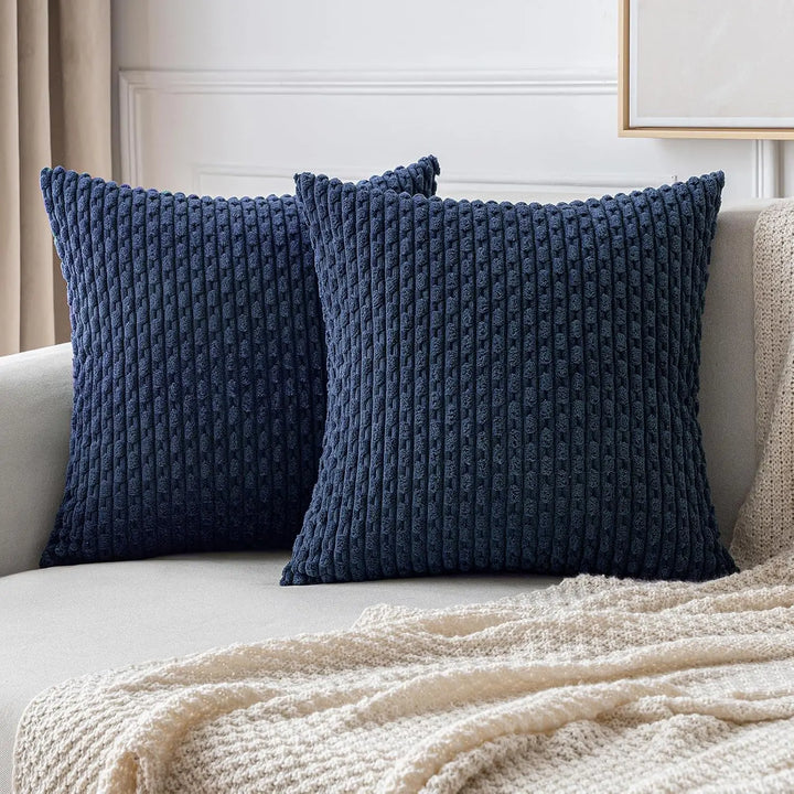 Skanto | Boho Ribbet Fløyelsputeomslag – Stilige Stripete Dekorative Putekasse for Sofa eller Seng