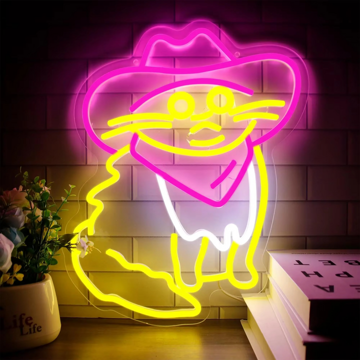 Skanto | USB-Drevet Katt Cowboy Neon Lys - Perfekt for Soverom, Spillrom og Fester
