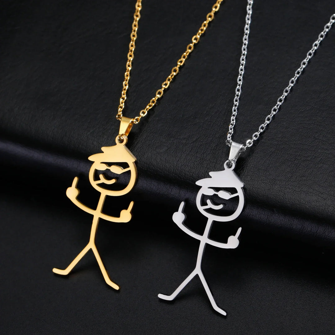 Skanto | Søt Punk Morsom Finger Viftende Stickman Halskjede