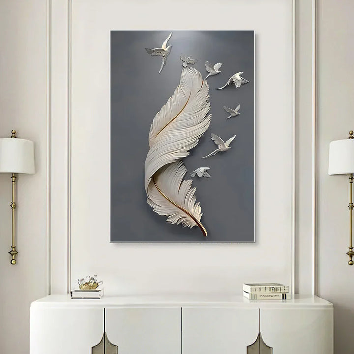 Seven Birds Feather Wall Art Fine Art Canvas Prints 3d Visualisering Minimalistisk Abstrakt Bilder For Stue Entré, Foyer Kunst Dekor | Skanto