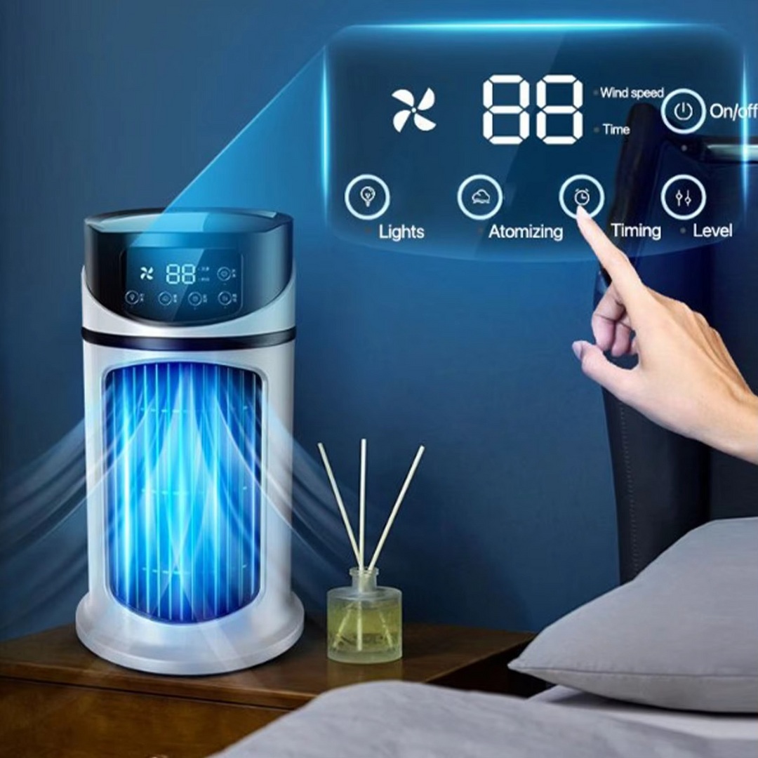 Bærbar luftkjøler vifte med luftfukter og støvfilter – USB-drevet mini AC for hjem og kontor | Skanto