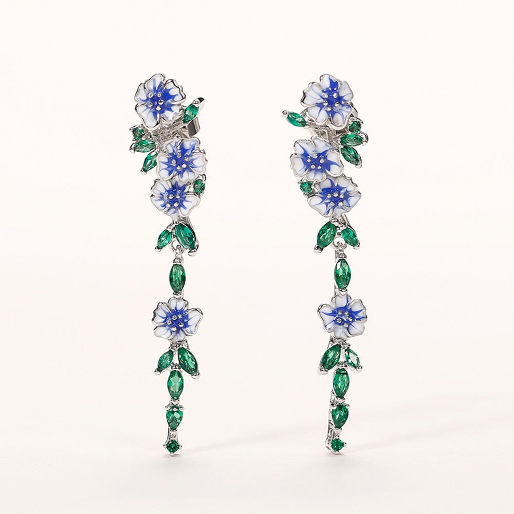 Skanto | Vintage Blå Blomst Dangle Øredobber