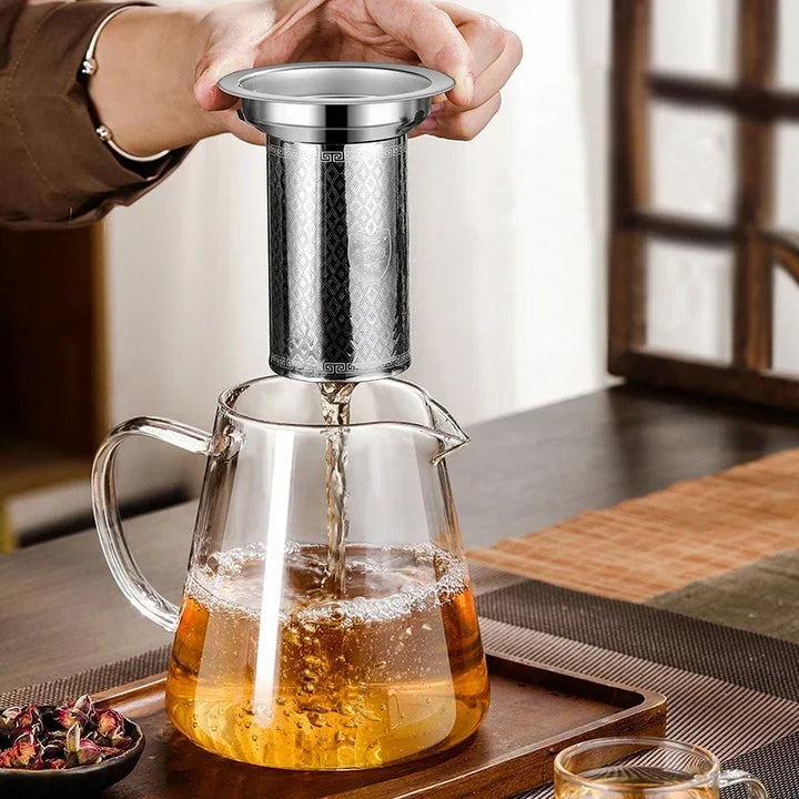 Skanto | 450ml-950ml Varmeresistent Glass Teapot – Rustfritt Stål Tefilter, Blomsterkjele for Kung Fu Te, Puer og Oolong Te