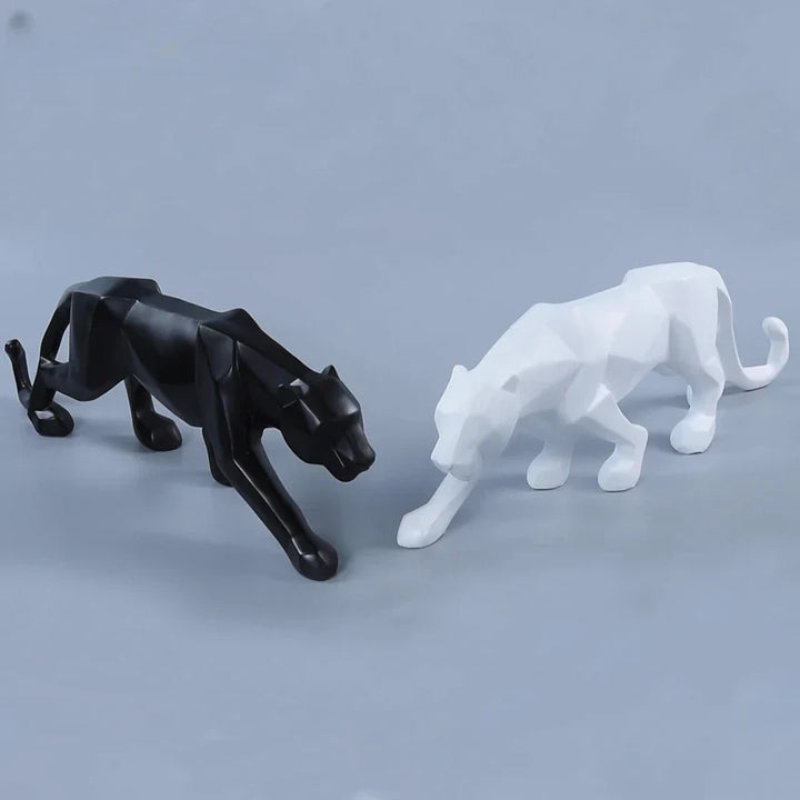 Skanto | Panther Statue, Dyrefigur, Abstrakt Geometrisk Stil, Harpiks, Leopard Skulptur, Hjemmekontor, Skrivebord Dekorasjon, Håndverk