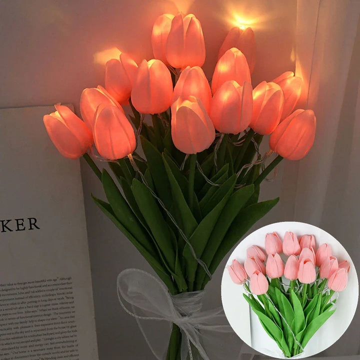 Skanto | LED-lampe med kunstig tulipanbukett perfekt for gaver eller som bryllupsfest hjemmeinnredning