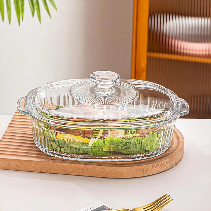 Skanto | 4-delt Glass Bakeware Sett med 2 Bakeware Retter med Glasslokk, 1.9 Qt og 3 Qt