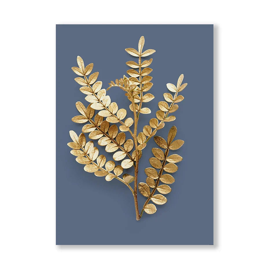 Blå Minimalistisk Gylden Abstrakt Blomster Veggkunst Fine Art Lerret Utskrifter Bilder For Luksus Stue Spisestue Hjemmekontor Kunst Dekor | Skanto