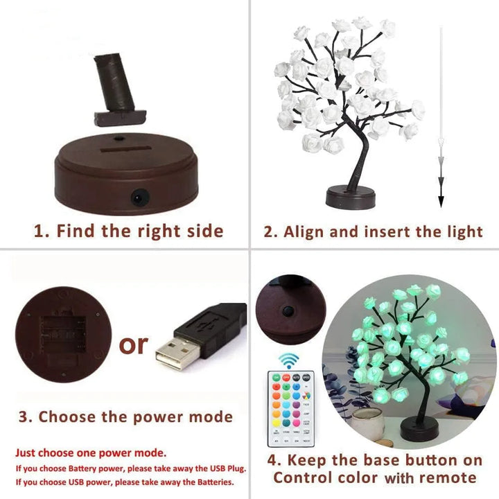 Skanto | RGB Rose Flower Tree Lights 24LED USB Batteri Bordlampe Fairy Natt Lys Hjem Fest Jul Bryllup Soveroms Dekorasjon Gave